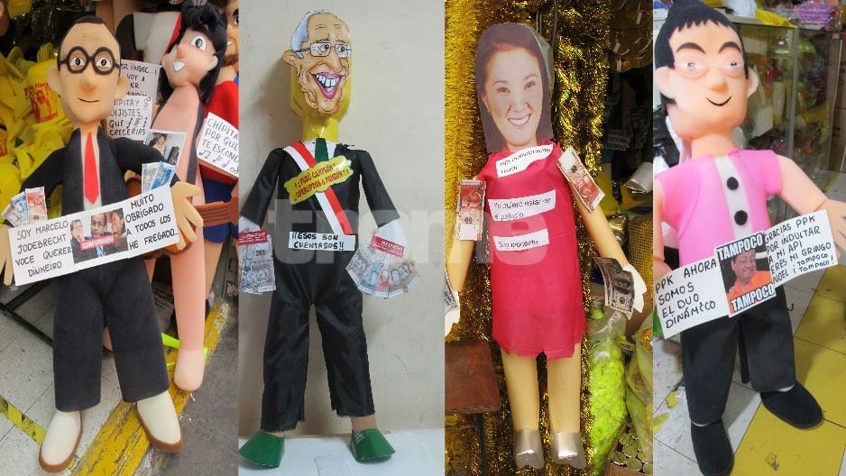 Los muñecos y piñatas más pedidos por el Año Nuevo, en el Mercado Central. (Fotos: Isabel Medina / Trome)
