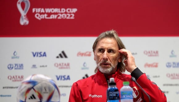 Peru's Argentine coach Ricardo Gareca speaks during a presser at the Ahmed bin Ali Stadium in the Qatari city of Ar-Rayyan on June 12, 2022, on the eve of their FIFA World Cup 2022 inter-confederation play-offs match between Australia and Peru. (Photo by AFP)
