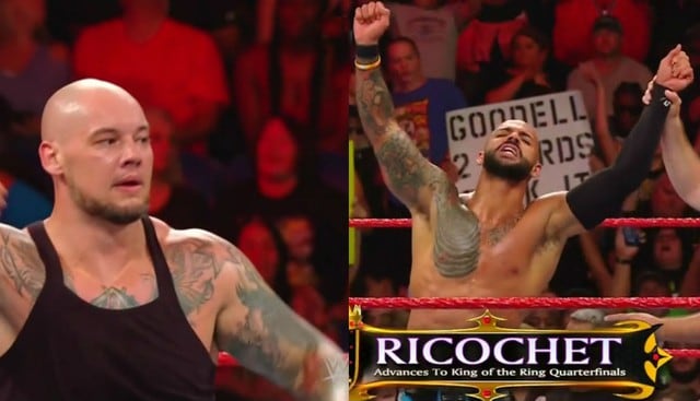 Ricochet derrotó a Drew McIntyre y Baron Corbin al Miz. (Captura Fox Sports 2)