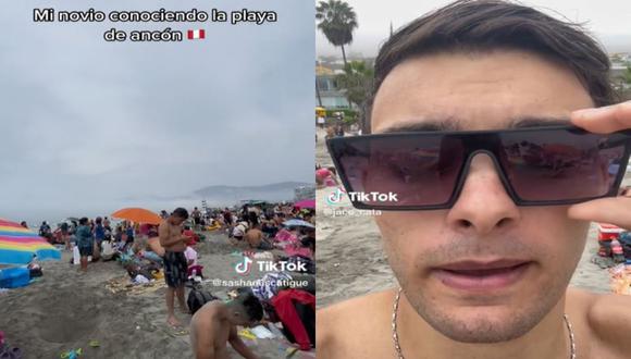 El italiano cuestionó que las personas no respeten el aviso de restricción a la playa debido al derrame de petróleo. (Foto: @sashaeuscatigue-@jaco_cata/TikTok)