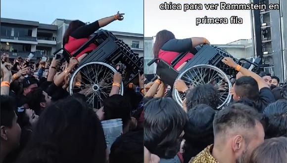 Jóvenes cargan a persona en silla de ruedas en concierto de Rammstein (Tiktok: @lachinabueno)