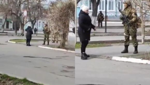 La furia de la mujer fue tal que, incluso, llegó a maldecir al soldado ruso. (Foto: Composición)