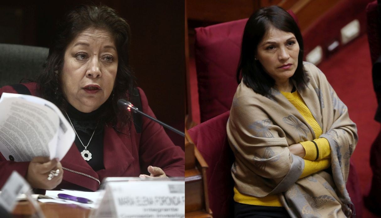 María Elena Foronda, congresista del Frente Amplio, y la parlamentaria fujimorista Milagros Salazar se pelearon en el Congreso de la República. (Fotos: USI)