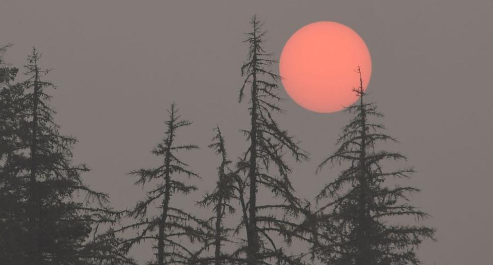 El sol de la mañana está teñido de rojo por el humo de los incendios forestales cerca de Eugene, Oregon, el 15 de septiembre de 2020 (Foto de Robyn Beck / AFP).