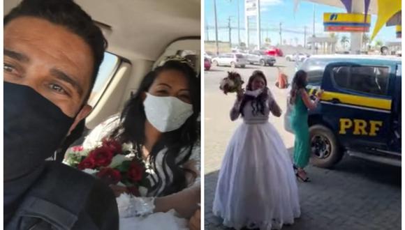 Policía salvó a novia que quedó varada en la carretera llevándola a su boda. (Foto: PRF)