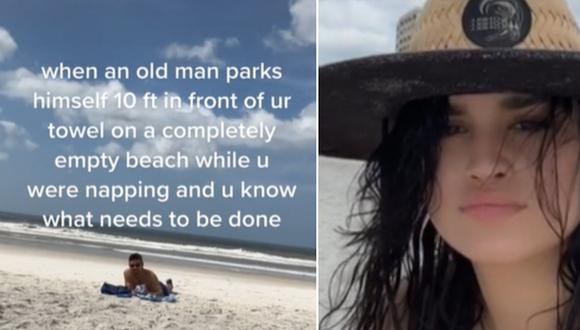 En esta imagen se aprecia a la joven dándose cuenta que un desconocido se puso muy cerca de ella en una playa vacía. (Foto: @korynnec / TikTok)