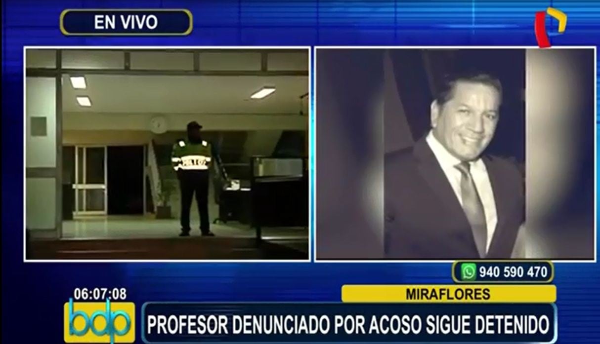 El docente Julio Alegría Cueto fue detenido acusado de acosar a una alumna de 19 años. (Capturas: Buenos Días, Perú/Latina)