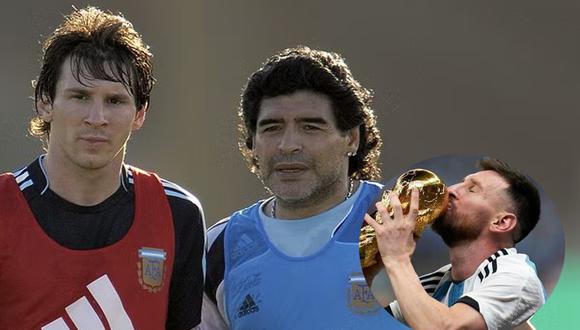 Lionel Messi recordó a Diego Maradona cuando salió campeón del mundo. Foto: Composición.