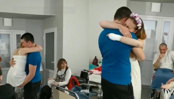 Oksana y Viktor se casaron en el hospital donde fue atendida luego de pisar una mina rusa. (Foto: Captura de video)