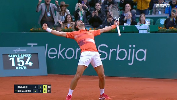 Novak Djokovic celebró con euforia su pase a semifinales del ATP 250 de Belgrado. (Foto: Captura ESPN)