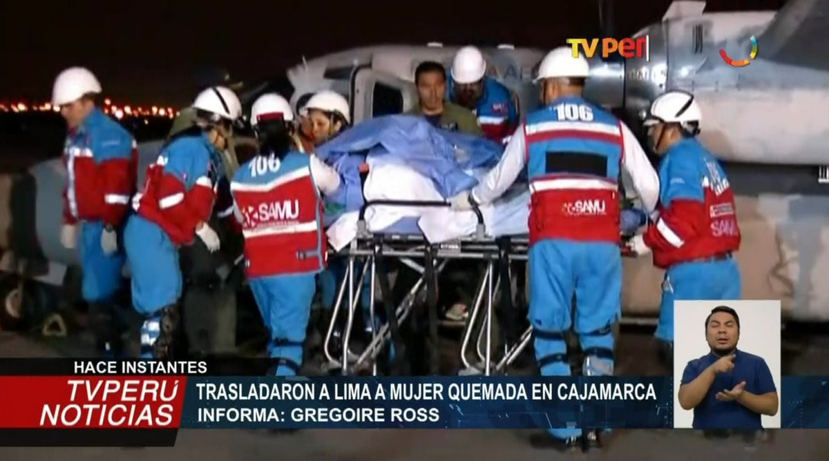 Mujer quemada en Cajamarca fue trasladada a Lima y será atendida en Hospital Almenara | VIDEO