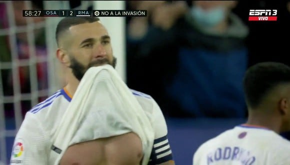 Karim Benzema falló dos penales en menos de 10 minutos ante Osasuna. (Captura: ESPN3)