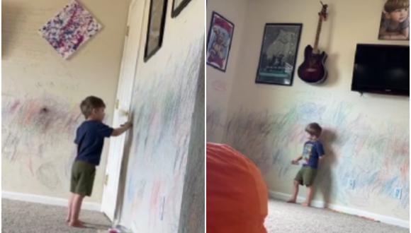 Niño pinta todas la paredes de su hogar por no tener pizarras. (Foto: @thelinzytaylor / TikTok)