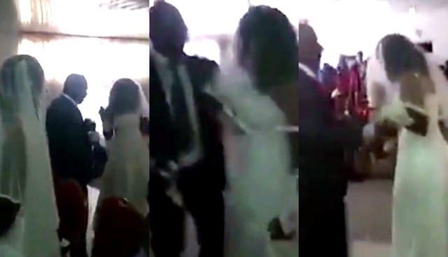 Mujer vestida de novia irrumpe en la boda de su amante y siembra la caos en la ceremonia