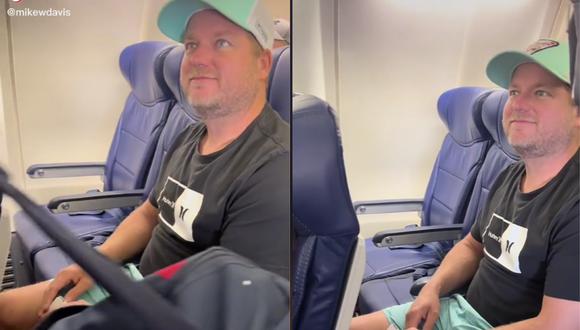 El truco viral de un pasajero para que los desconocidos no se sienten a su lado en el avión. (@mikewdavis/TikTok)