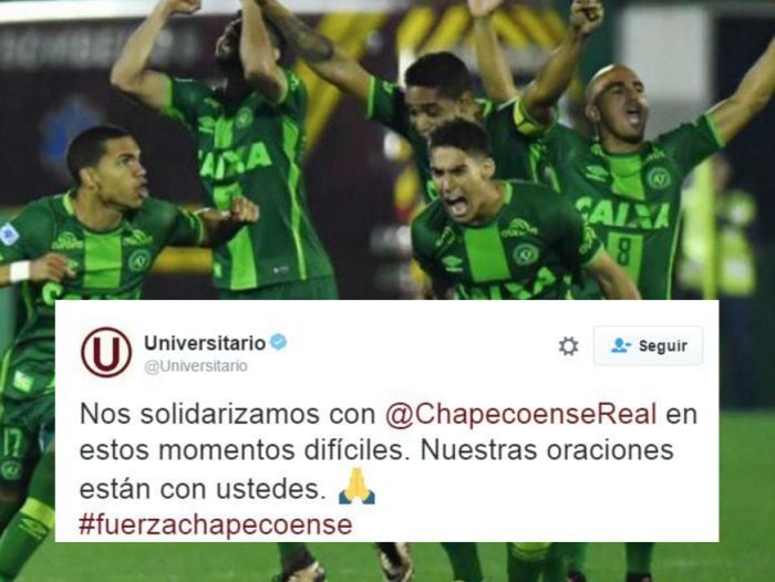 Club Universitario lamenta accidente del club Chapecoense de Brasil