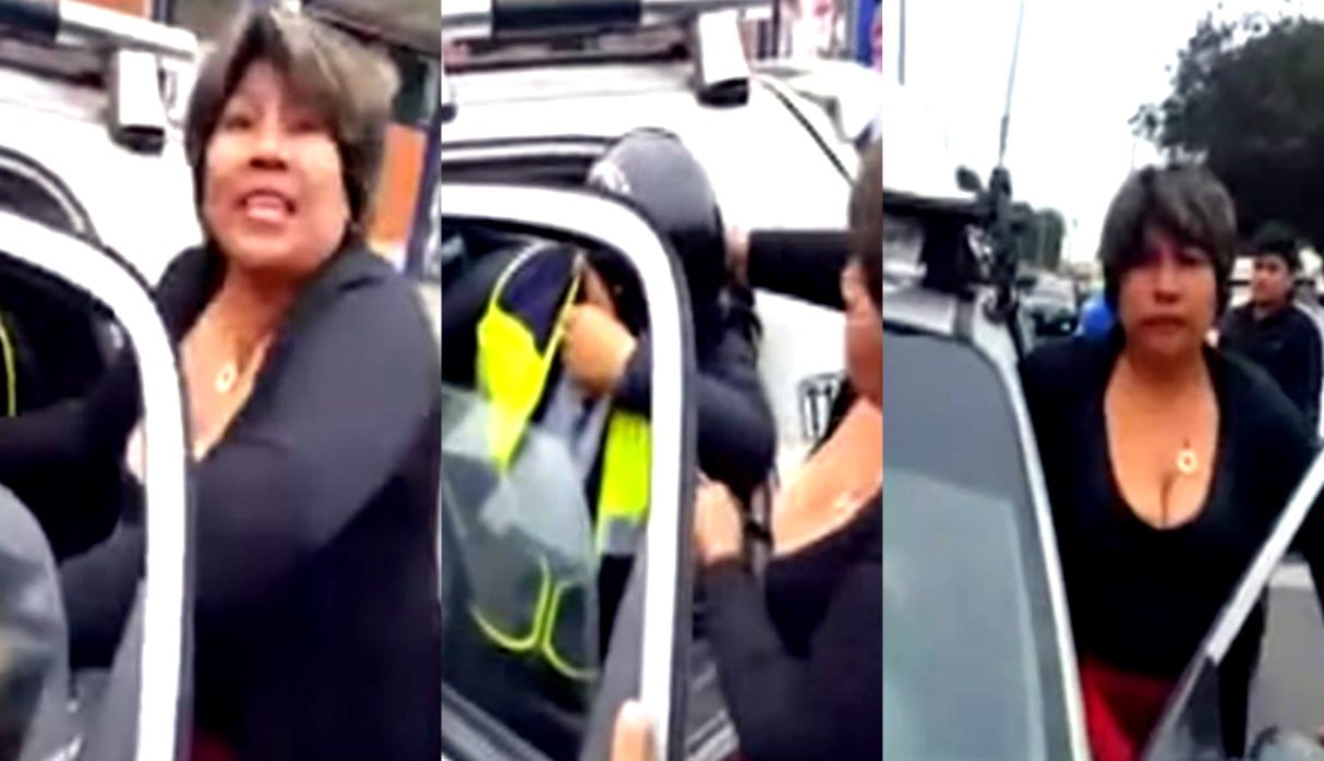 Captan a descontrolada mujer golpeando a fiscalizadora y atropellando a su compañero tras intervención