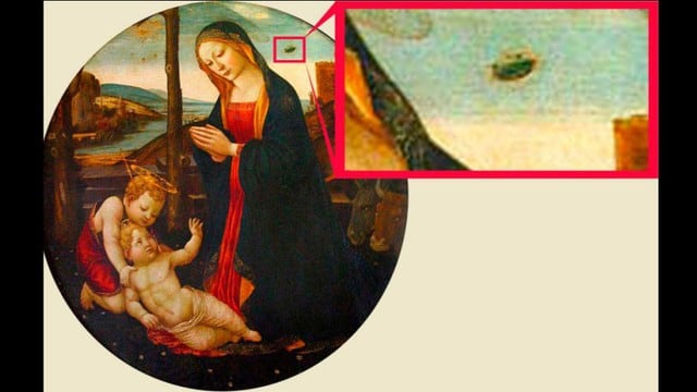 En la pintura ‘La Madonna y San Juan’ aparece un extraño objeto volador que sería un OVNI.