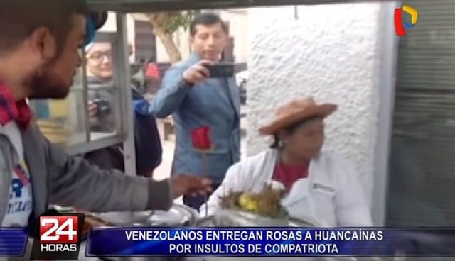 Venezolanos reparten rosas a mujeres huancaínas tras insultos de su compatriota a peruanas