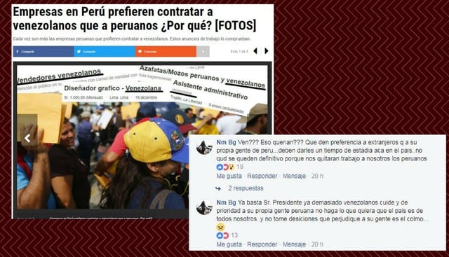 Xenofobia en comentarios de peruanos sobre el trabajo de venezolanos