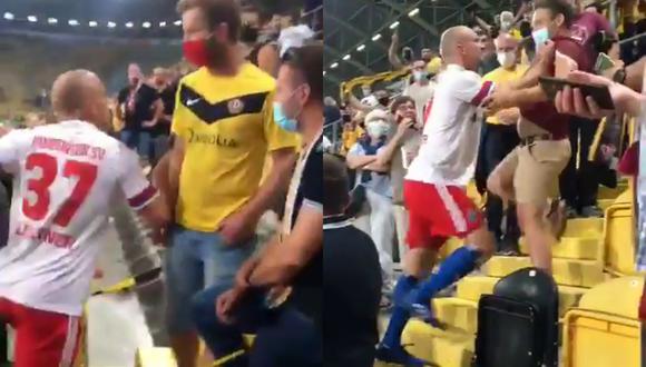 Un altercado se registró en la tribuna al término del Hamburgo vs Dinamo Dresden por la Copa Alemania entre Toni Leistner y un aficionado. | Crédito: @AndrewCesare / Twitter.
