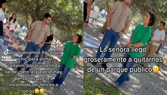 Una mujer fue llamada Lady Parque en TikTok por un video donde corre a unos jóvenes de una plaza pública porque ella paga el mantenimiento. (TikTok: @solisalpirezadamedua)