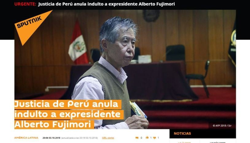 "Justicia de Perú anula indulto a expresidente Alberto Fujimori", informa Sputnik. (Foto: Sputnik)