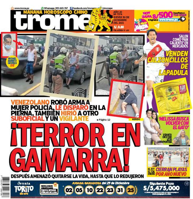 Portada Trome: ¡TERROR EN GAMARRA!