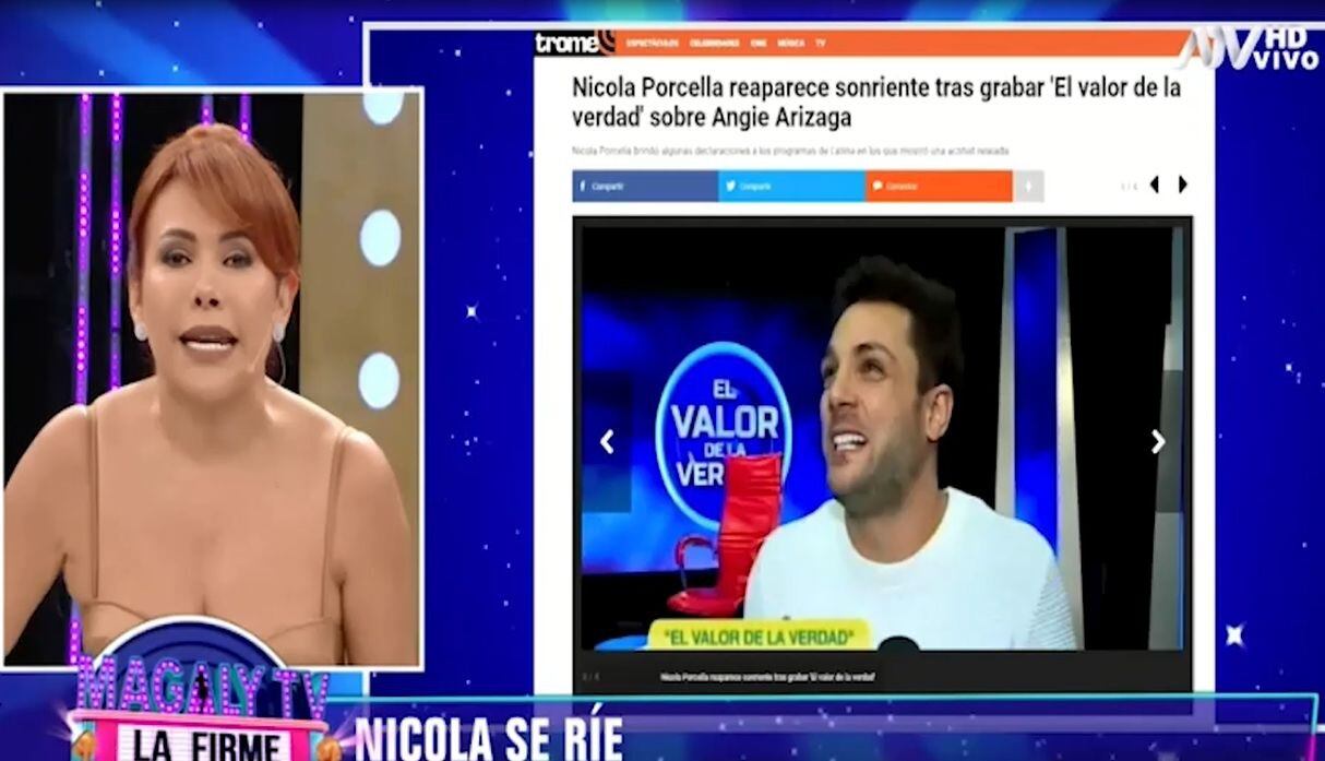 Magaly Medina criticó a Nicola Porcella por aparecer sonriente después de grabar 'El Valor de la Verdad'. (