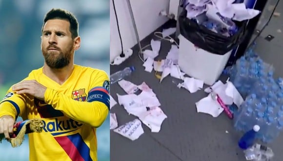 Jugadores del Barcelona dejaron vestuario en pésimas condiciones tras victoria en Champions. (Twitter)