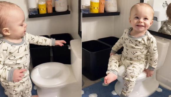 El bebe probando las comodidades de su mini baño. (Imagen: @layerkakes)