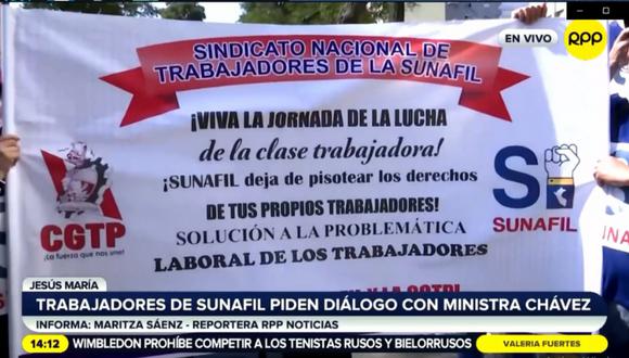 Trabajadores de Sunafil piden diálogo con ministra Chávez. Foto: RPPTV