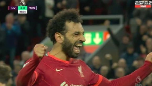 Salah anotó el 4-0 del Liverpool vs. Manchester United. (Foto: captura de pantalla - ESPN2)