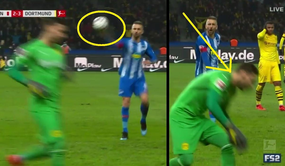 Jugador de Hertha enloquece y le lanza la pelota en la cara a portero del Borussia Dortmund por la Bundesliga