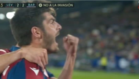 Gonzalo Melero colocó el 2-2 del Levante vs. Barcelona. (Foto: captura de pantalla- ESPN)
