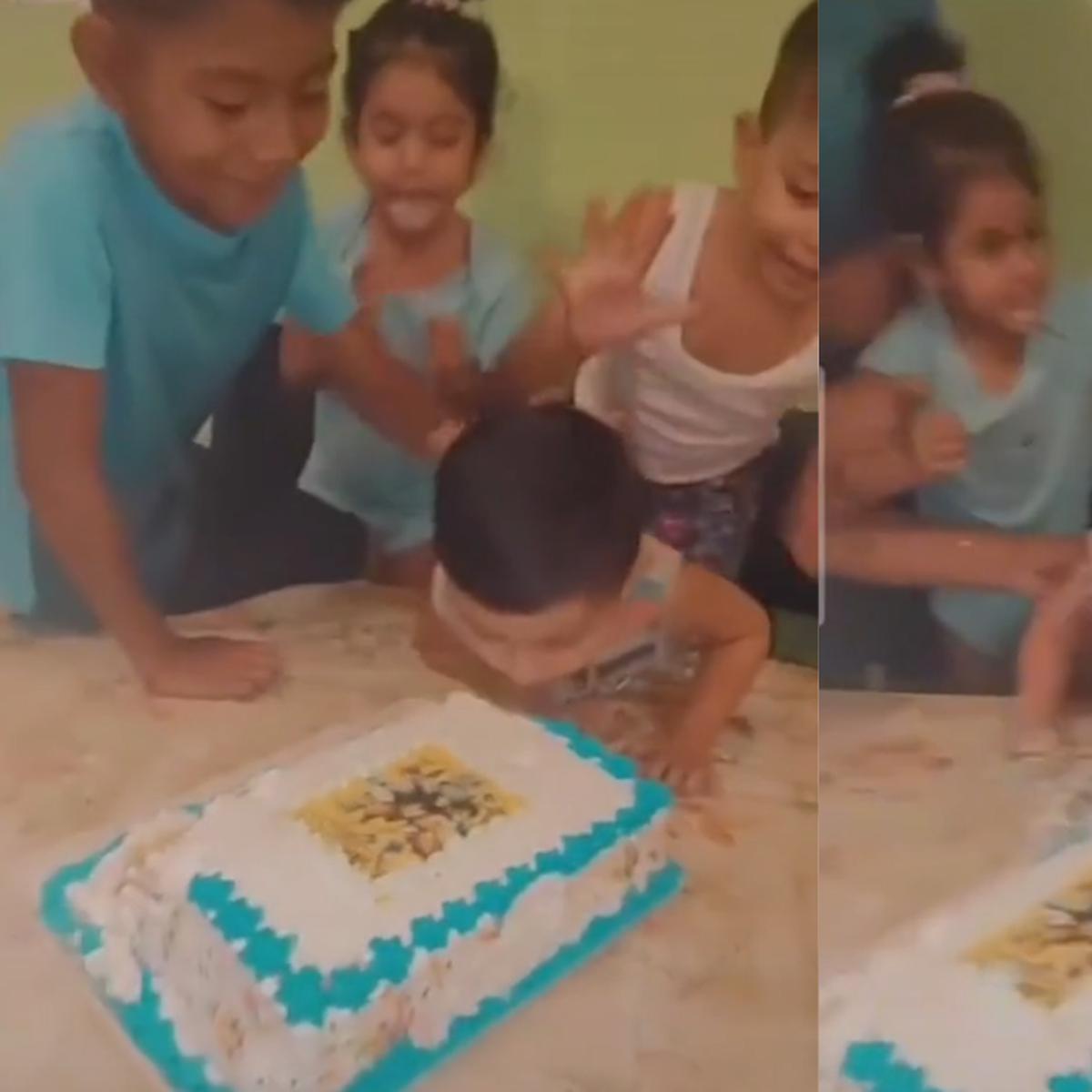 Hilarante video muestra a niño empujar la cara del cumpleañero en la torta  repetida veces | nnda nnrt tr | VIRAL 