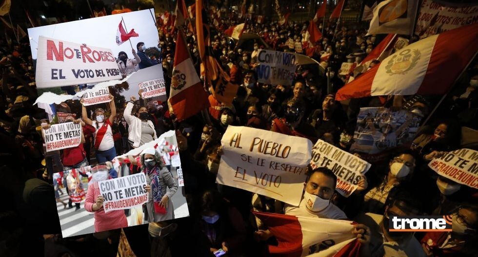 Marcha de simpatizantes de Keiko Fujimori y Pedro Castillo