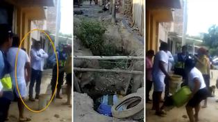 Piura: Pobladores indignados lanzan agua de desagüe al alcalde de Querecotillo por obra paralizada 