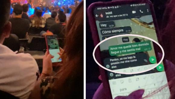 La mujer fue pillada mintiendo a su novio en pleno concierto. (Captura: @camirangel19)