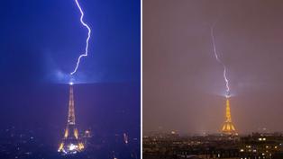 Tormenta eléctrica en la ciudad de la luz: la Torre Eiffel impactada por un rayo