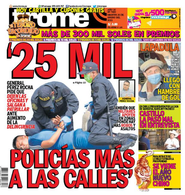 Portada Trome: ‘25 MIL POLICÍAS MÁS A LAS CALLES’