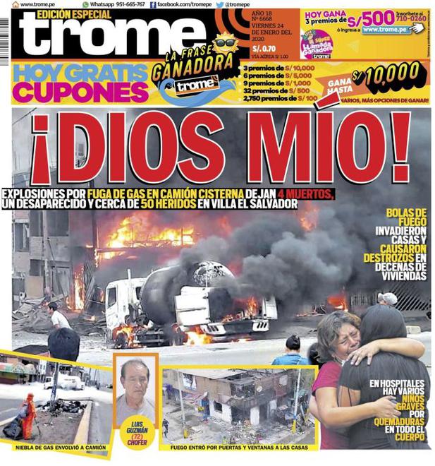 Portada Trome | Incendio en Villa El Salvador
