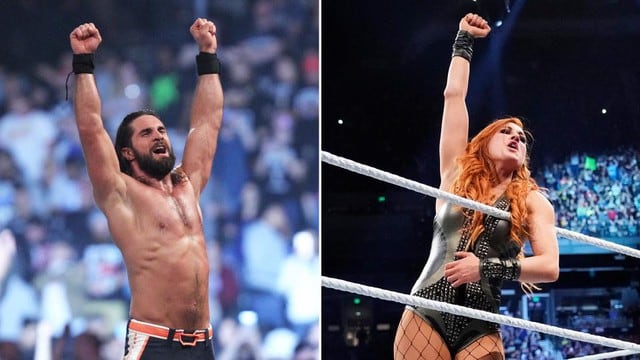 Seth Rollins y Becky Lynch celebraron al final del Rumble. (WWE)