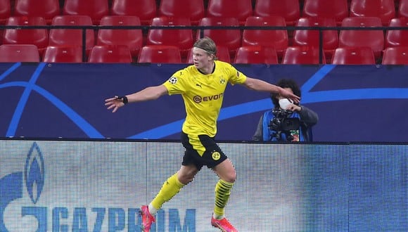 Erling Haaland anotó doblete en la victoria de Dortmund sobre Sevilla por Champions League