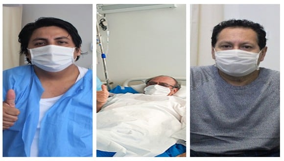 Médicos Jorge Asencios Rivera, Manuel Bautista Rivera y Raúl Ferrando Delgado fueron dados de alta tras vencer al coronavirus. (Foto: Minsa)