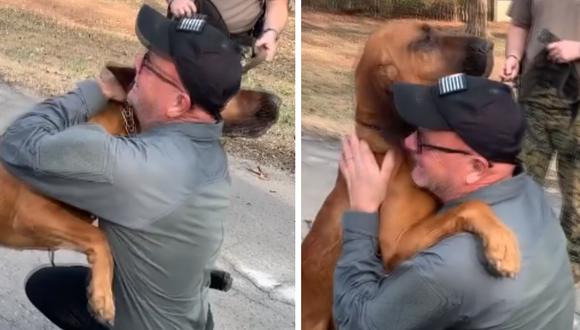 El can se lanzó sobre su cuidador cuando lo volvió a ver. Las imágenes son muy emotivas. (Captura: York County Sheriff's Office)