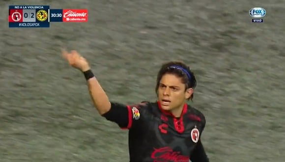 Gol de Joaquín Montecinos para el descuento de Tijuana ante el América. (Foto: Captura Fox Sports)
