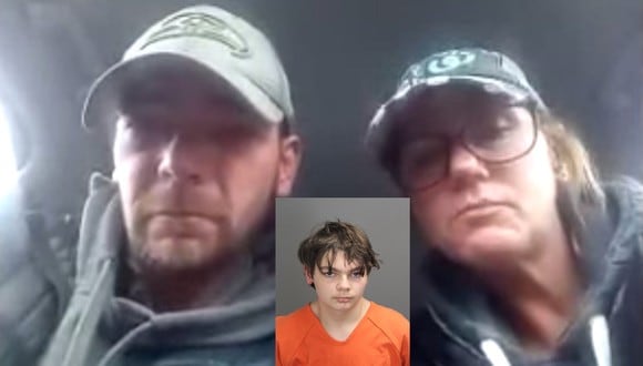 James y Jennifer Crumbley se muestran durante la lectura de cargos en video contra su hijo, Ethan Crumbley, en Rochester Hills, Michigan, el miércoles 1 de diciembre de 2021. (Foto: Twitter)