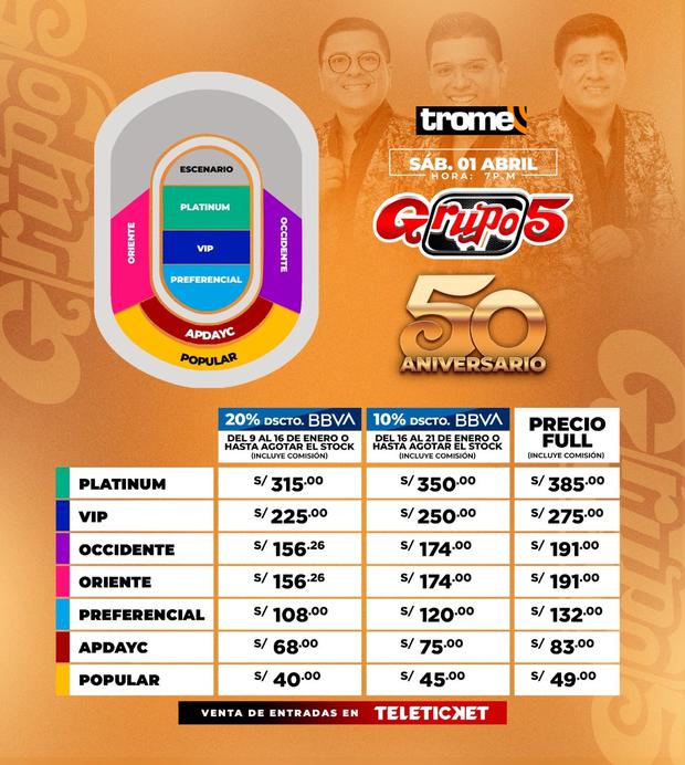 Grupo 5 anuncia preventa 2 de entradas cuál es el link para comprar