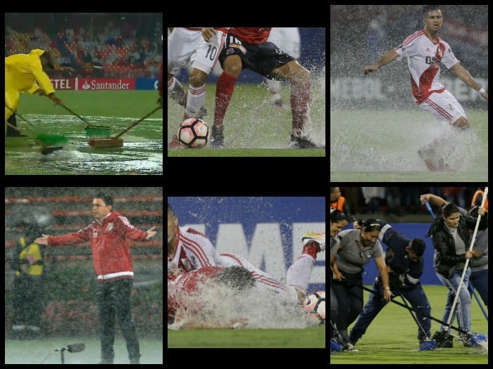 River Plate jugó 'bajo el agua' ante DIM por la Copa Libertadores: Lluvia inundó campo [FOTOS y VIDEOS]